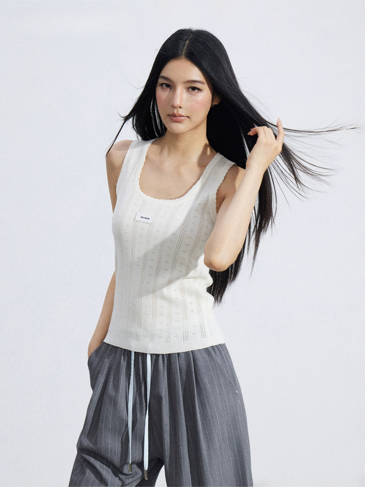 Lace Trim Textured Ice Silk Tank Top