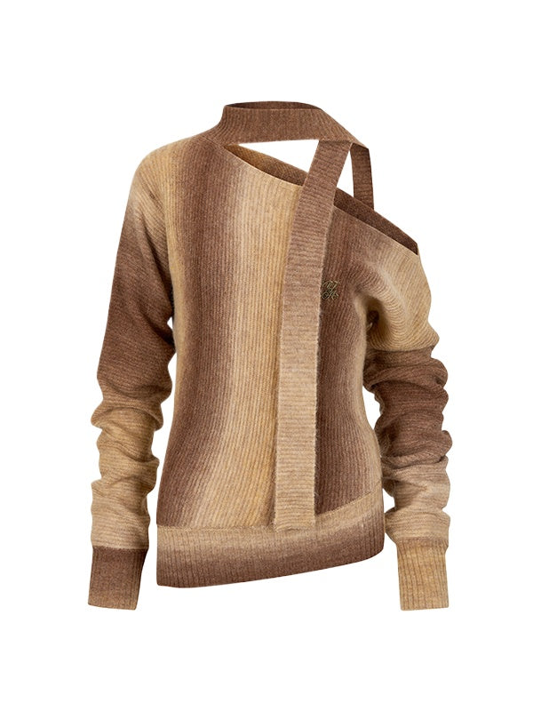 Designed Off-Shoulder Gradient Sweater - CHINASQUAD