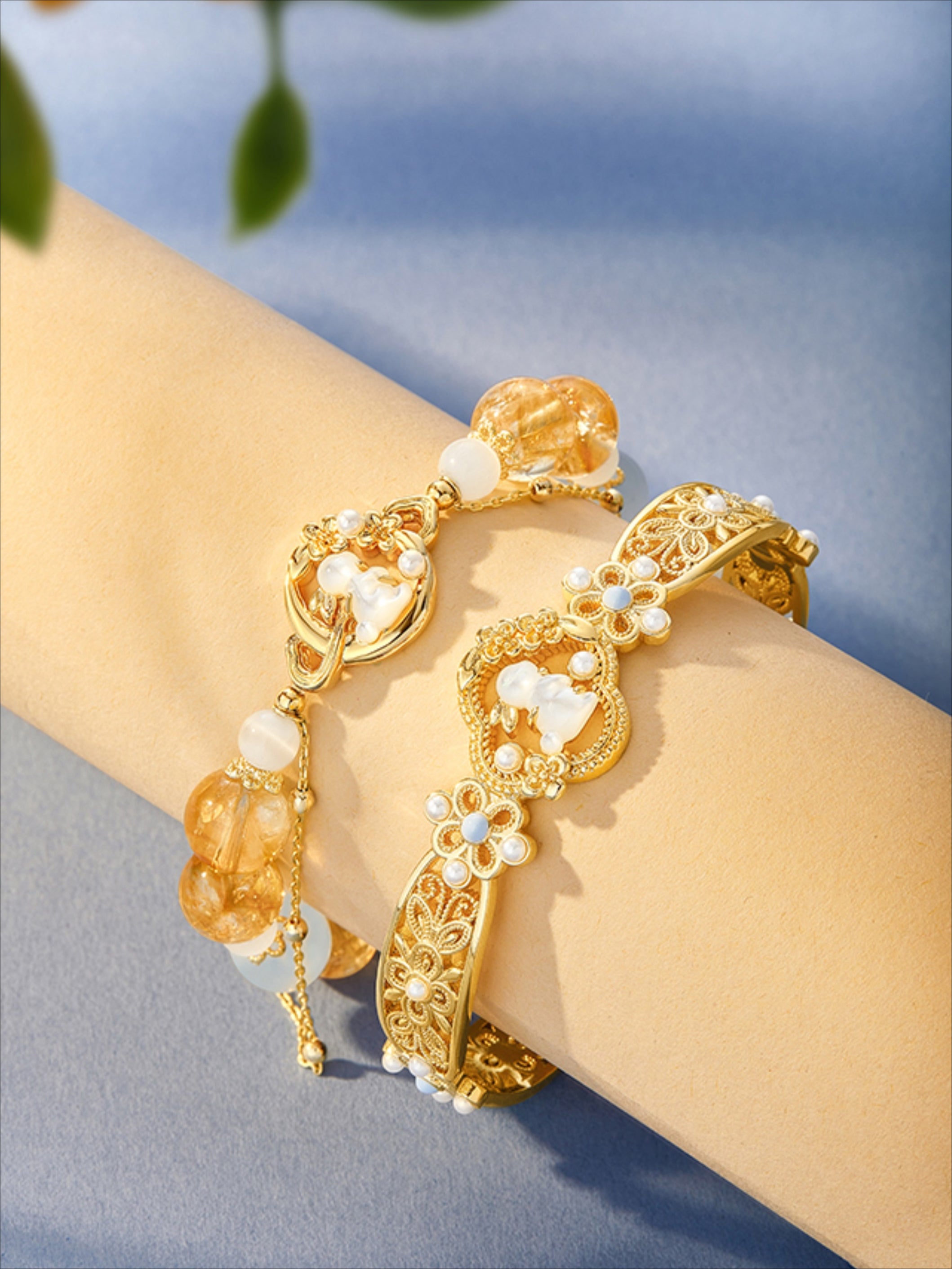 Moon Laurel Rabbit Jade Bracelet & Bangle Set - CHINASQUAD