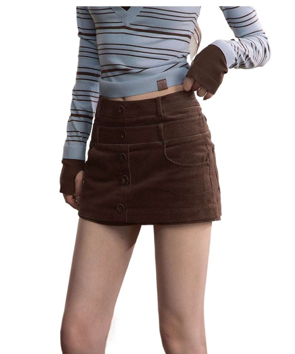 Corduroy Multi-Waistband Mini Skirt - CHINASQUAD