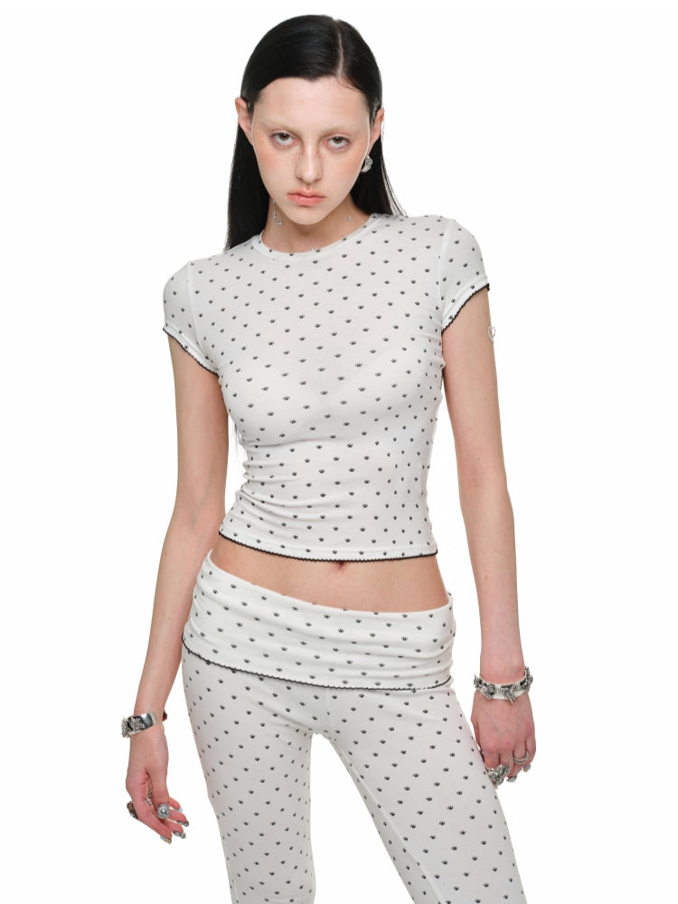 Polka Dot Cat Paw Round Neck T-shirt - CHINASQUAD