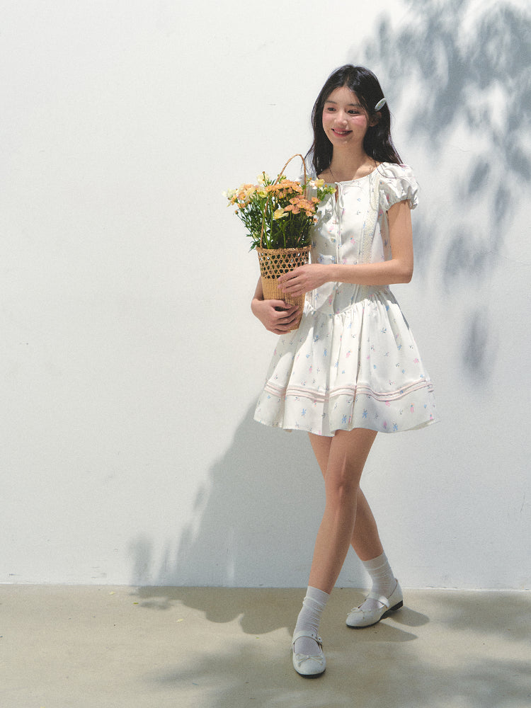 Puff Sleeve Printed Waist - cinching Dress - CHINASQUAD