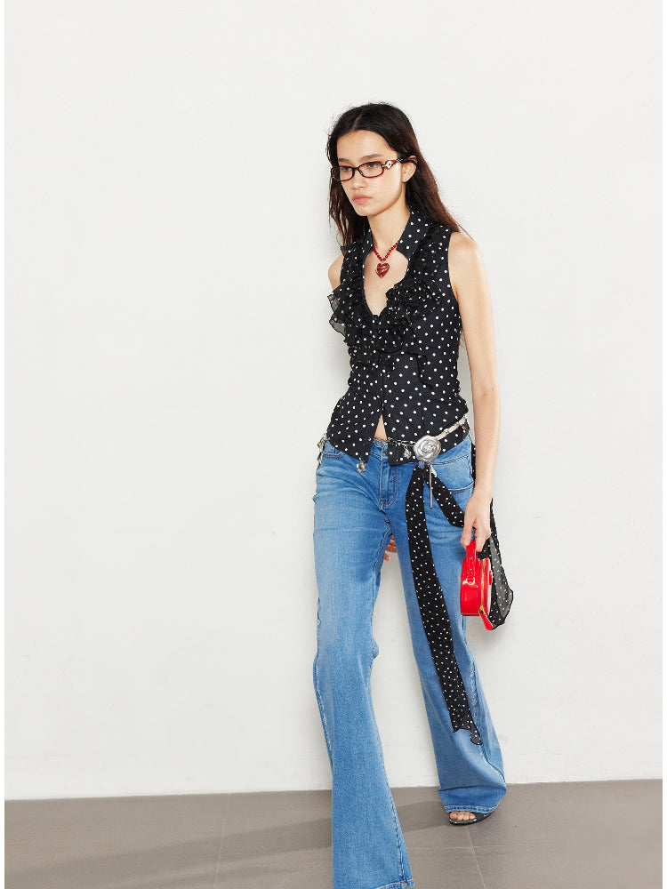 Lace Love Embroidery Polka Dot V-Neck Tank Top - CHINASQUAD