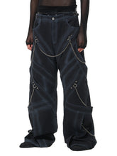 Black Chain-Decorated Washed Cargo Pants - CHINASQUAD