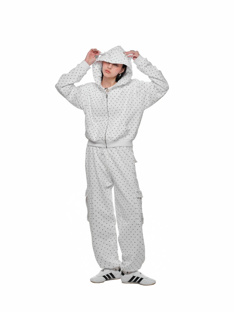 Cat Paw Polka Dot Hooded Cardigan Set - CHINASQUAD