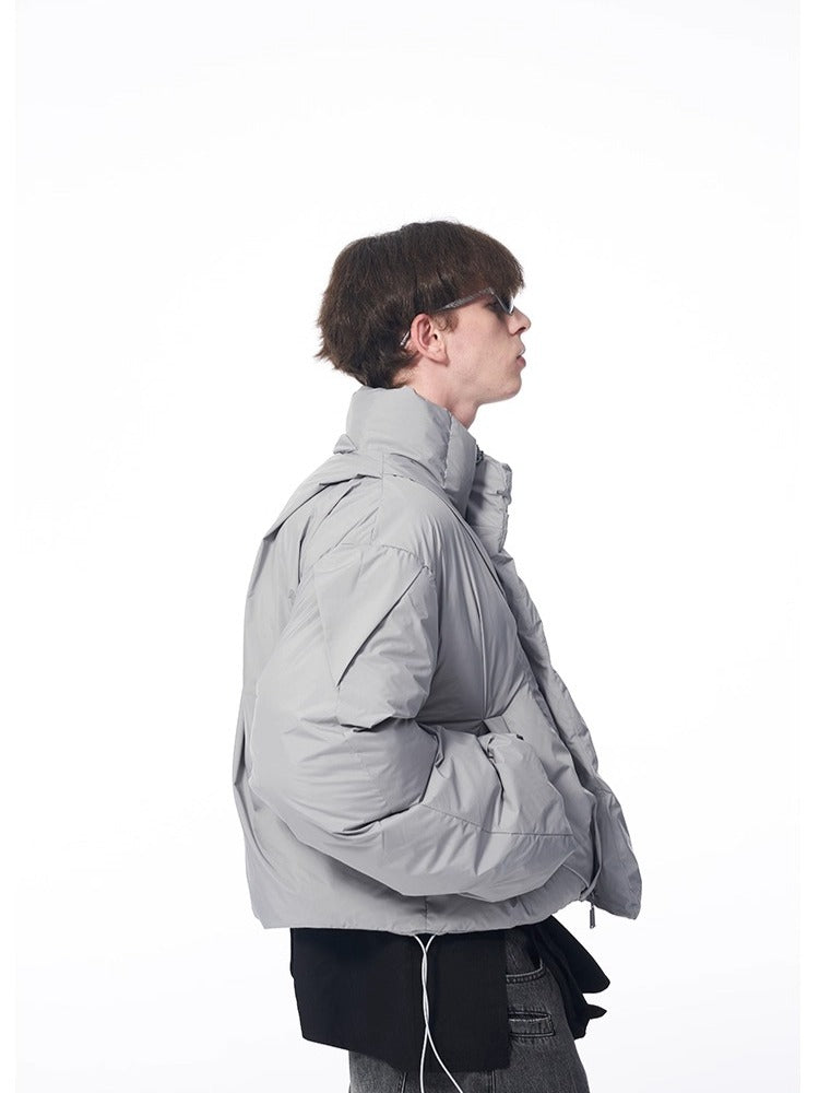 B7 Pleated Logo Printed Cropped Puffer Jacket - CHINASQUAD