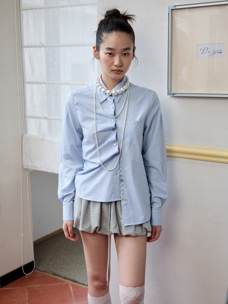 Solid Color Shell Button Fitted Shirt - CHINASQUAD