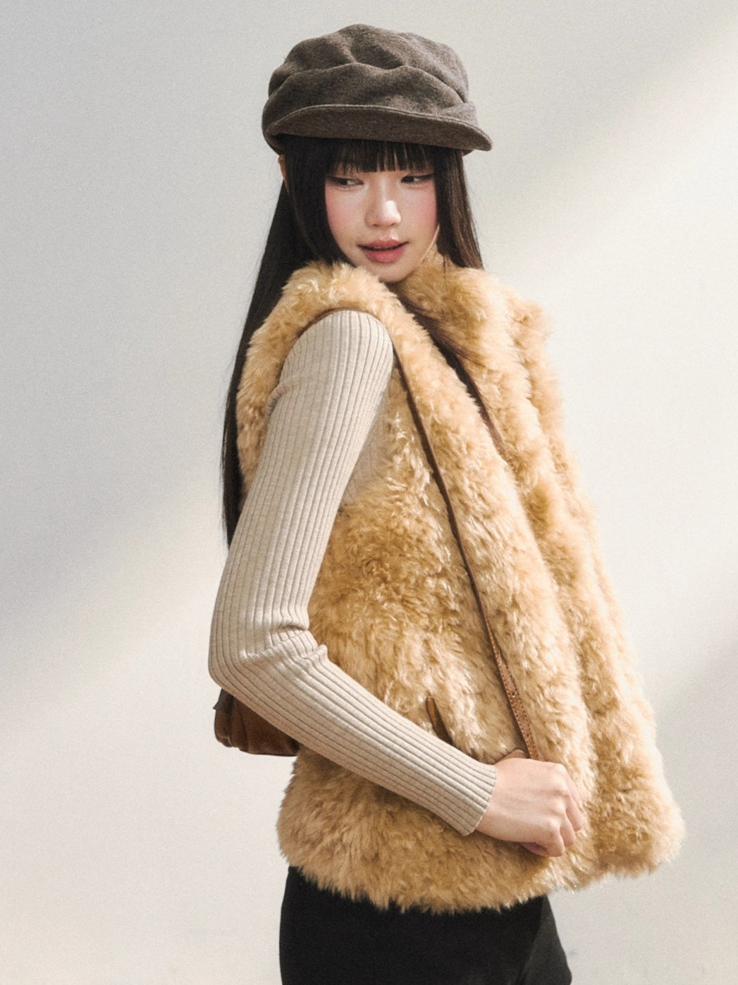 Khaki Eco Faux Fur Vest
