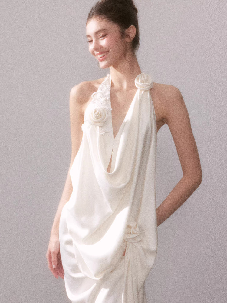 Ouro Shiny Satin Long Dress - CHINASQUAD
