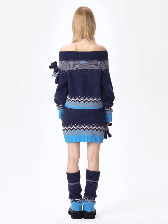 Jacquard A-Line Knit Mini Skirt