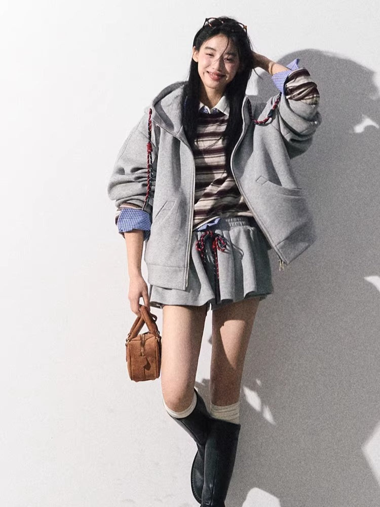 Miu-Inspired Varsity Sweatshirt & Skirt Set