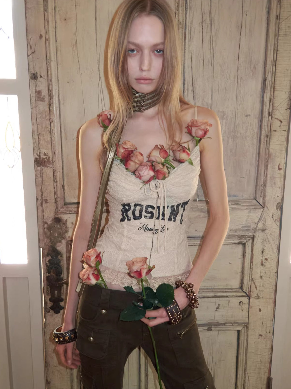 Lace-Up Letter Print Corset Camisole