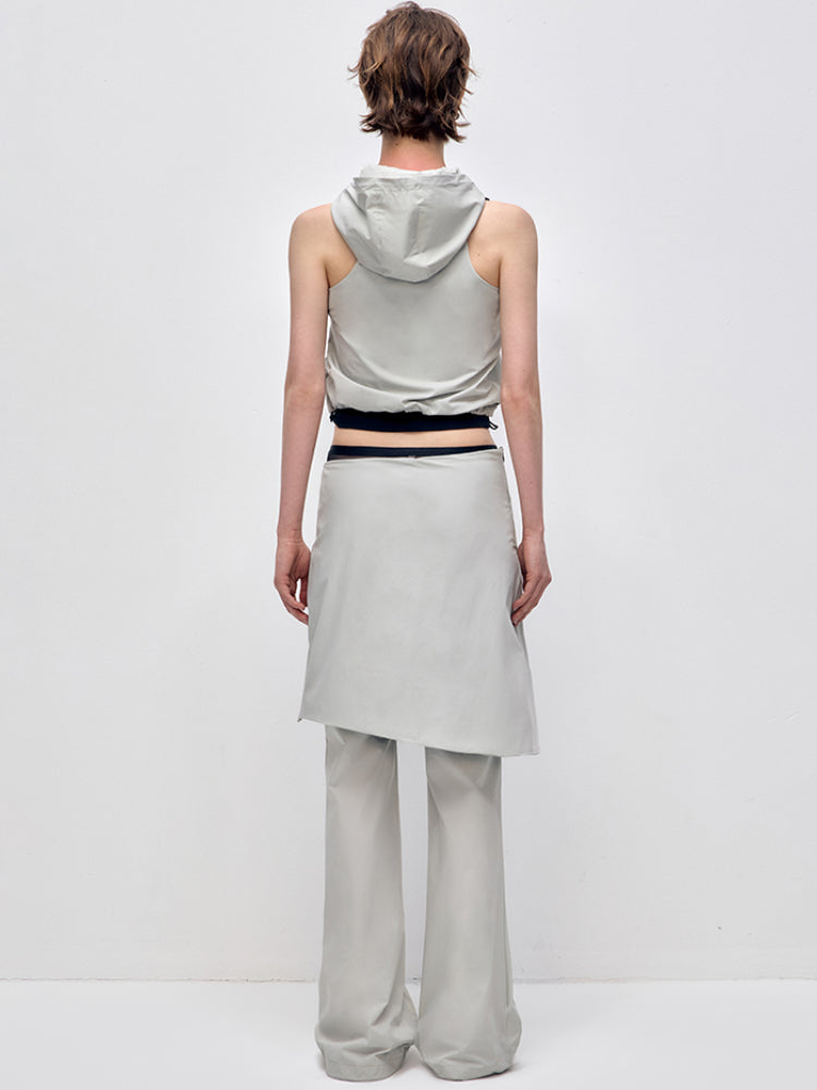 Color-block Hooded Zipper Vest & Pant Set