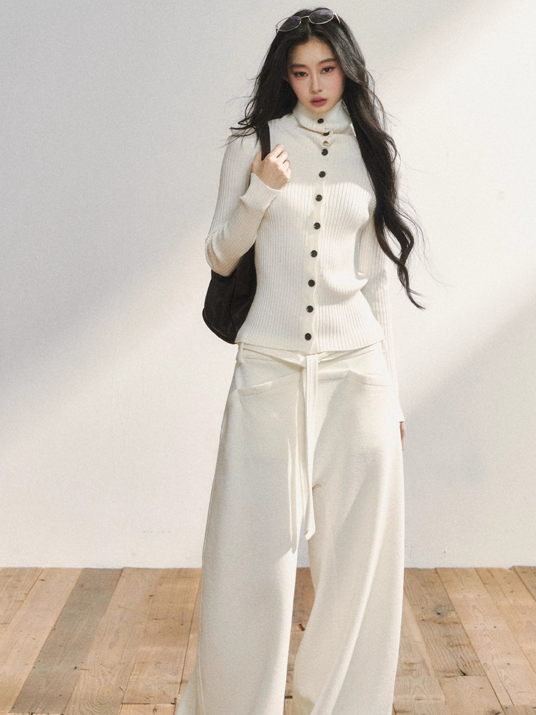 Vintage-Inspired White Buttoned Knit Cardigan