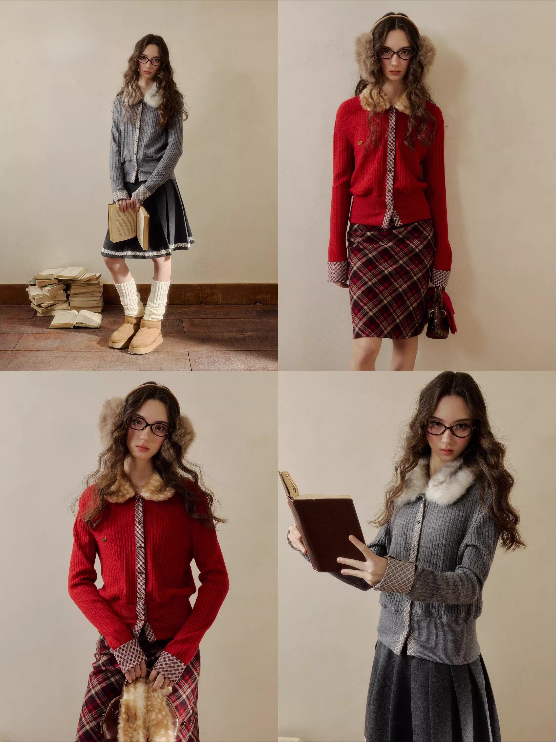 Vintage Check Contrast Knit Sweater