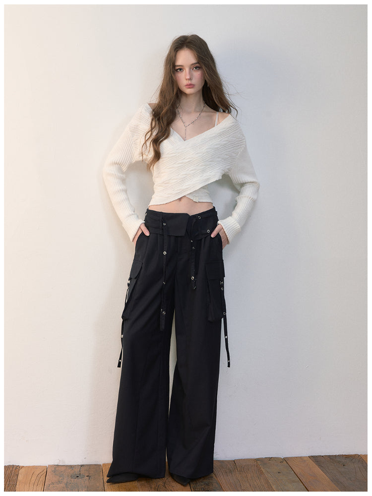 Folded Waist Three-Dimensional Pocket Casual Pants - CHINASQUAD