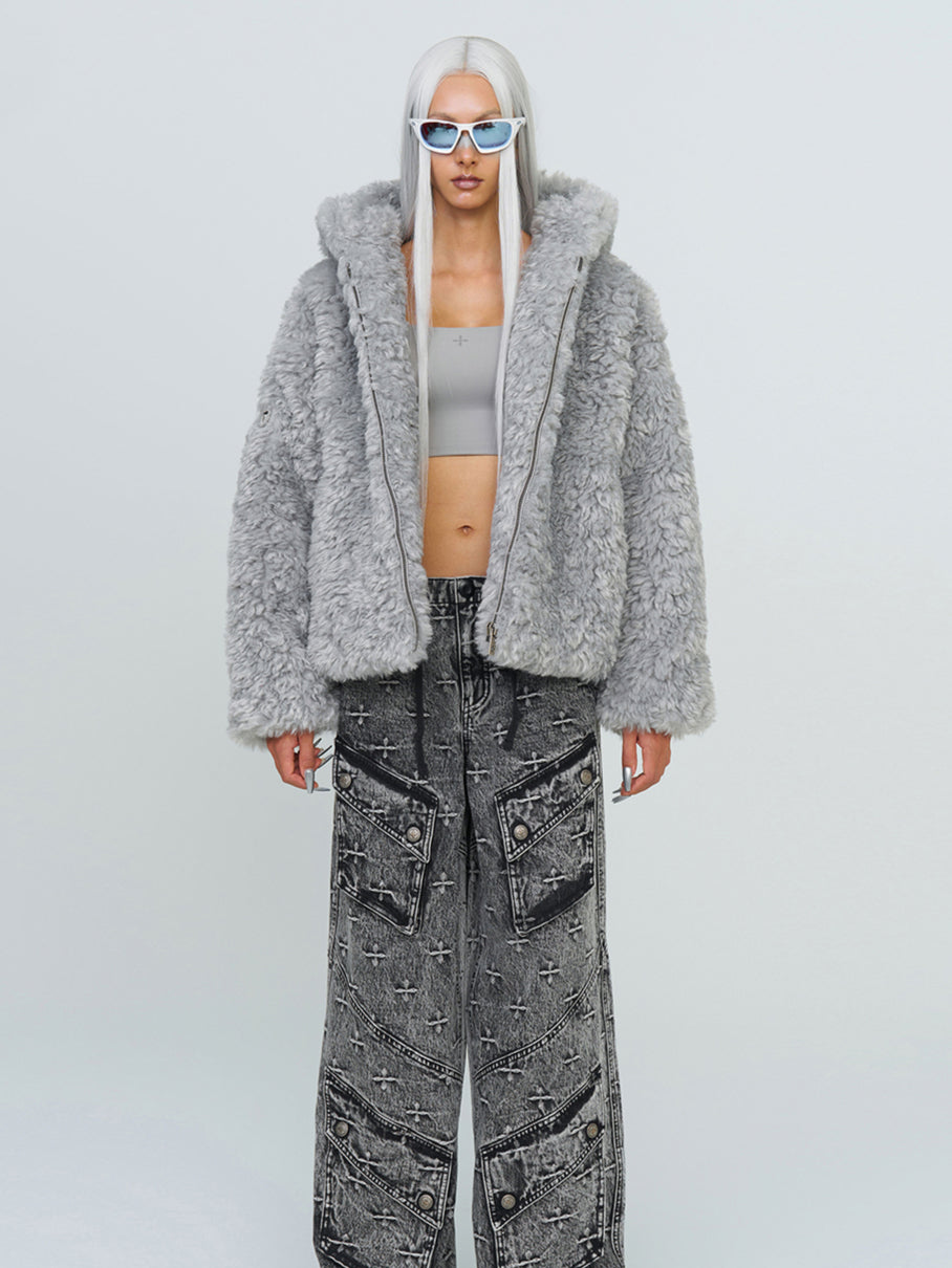 Cross Patch Fur Coat - CHINASQUAD
