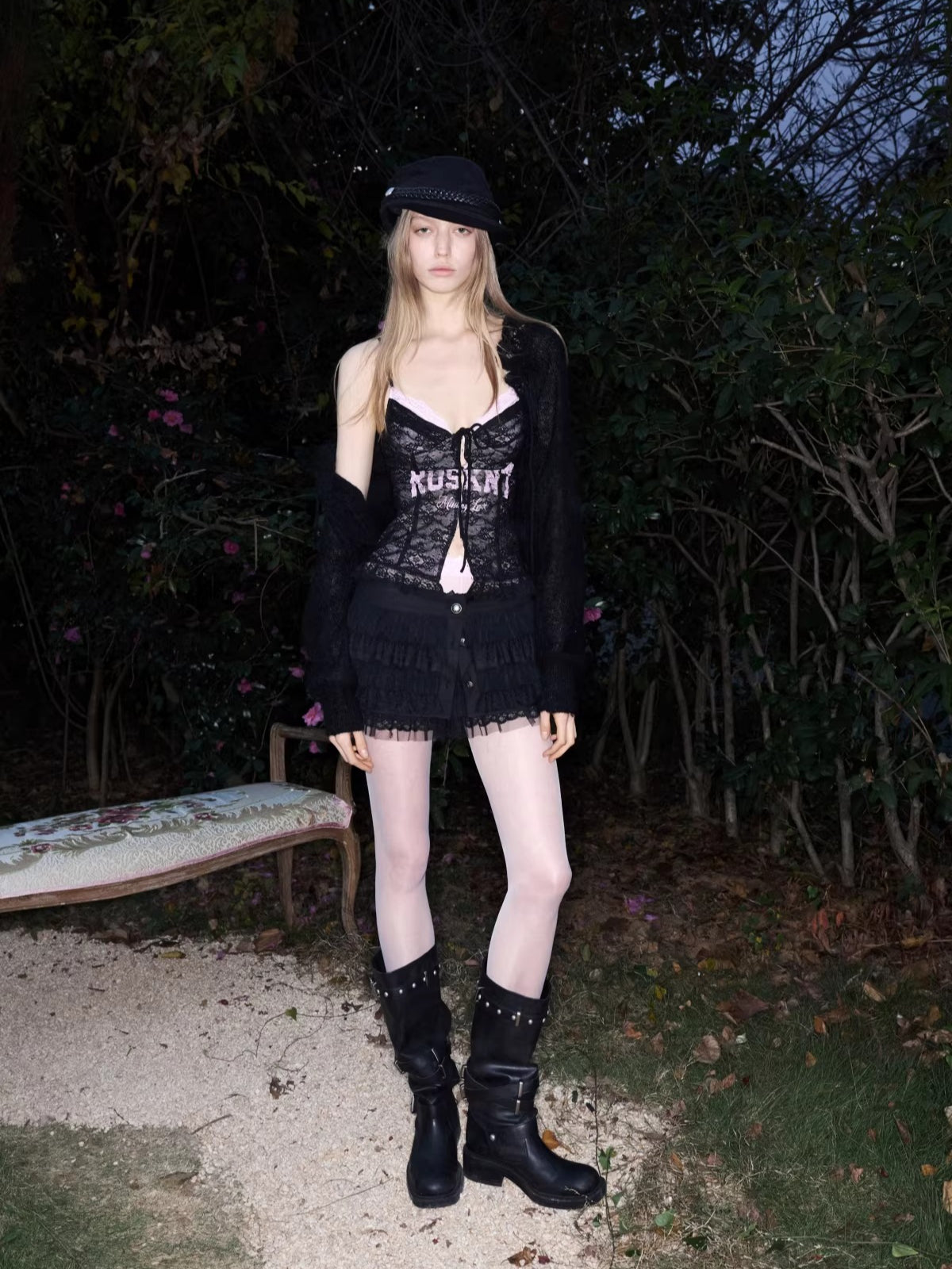 Lace-Up Letter Print Corset Camisole