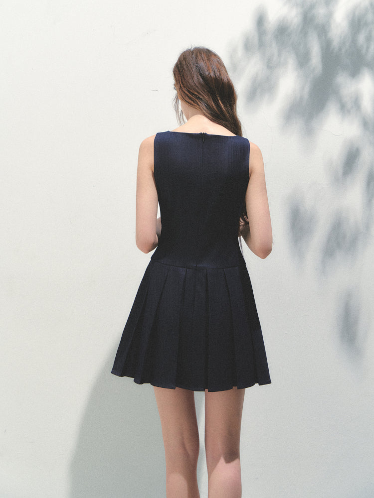 Detachable Sailor-collar Pleated Dress - CHINASQUAD