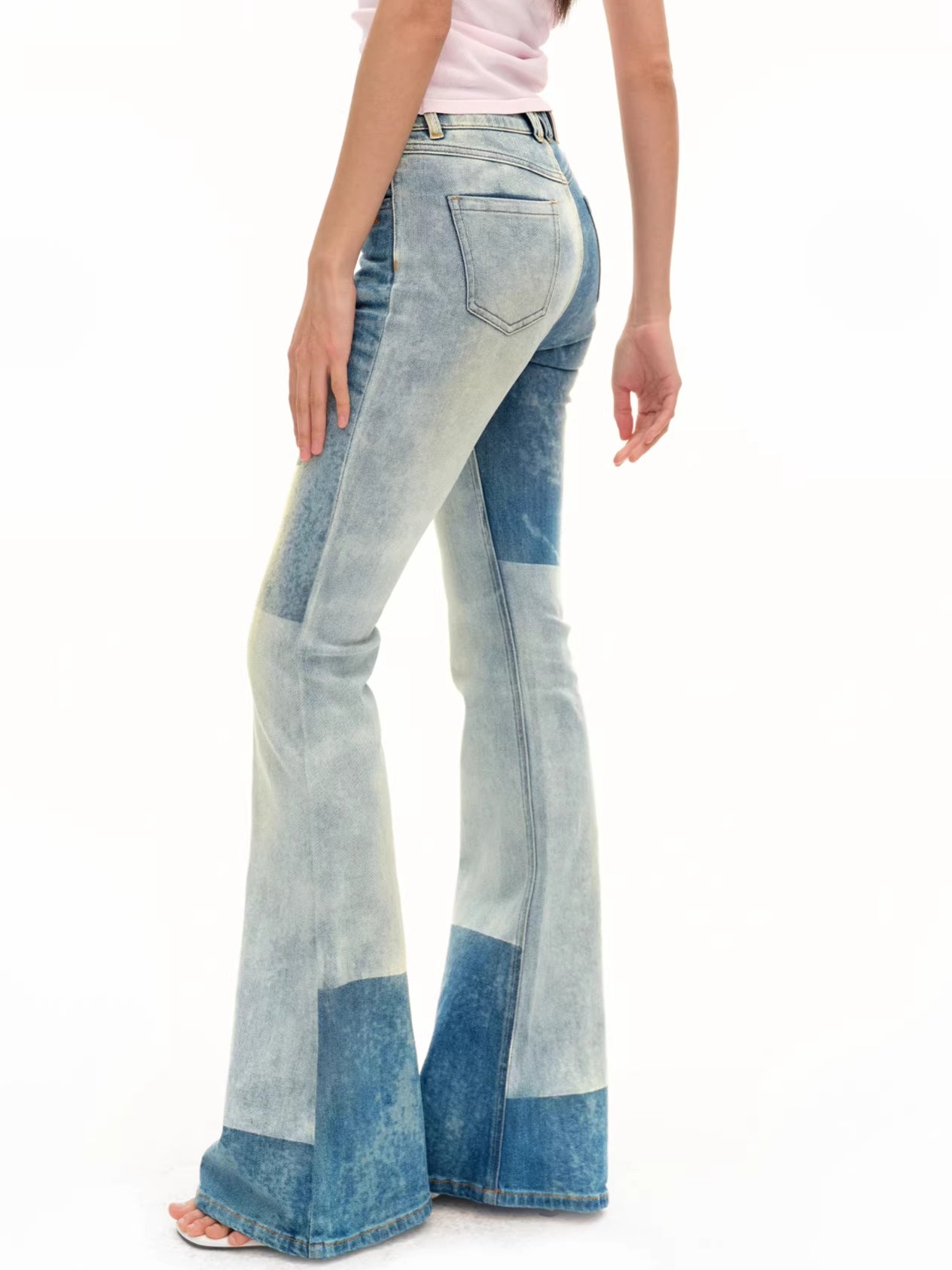 Equestrian Contrast Panel Micro-Flare Denim Jeans