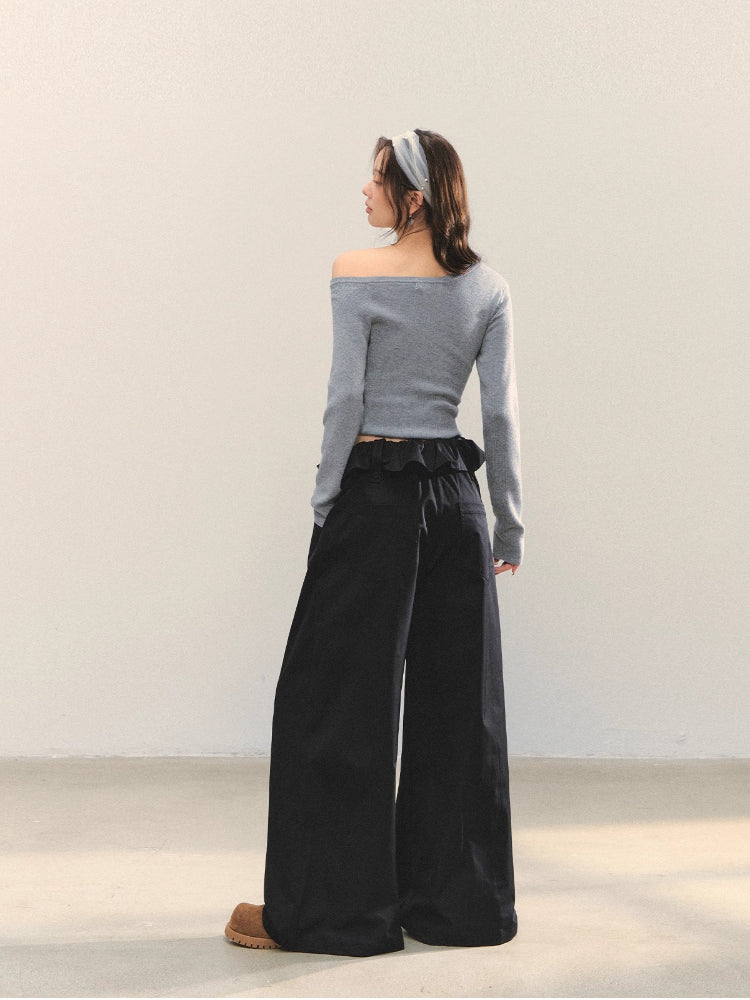 Turned-over Waist Straight-leg Casual Pants