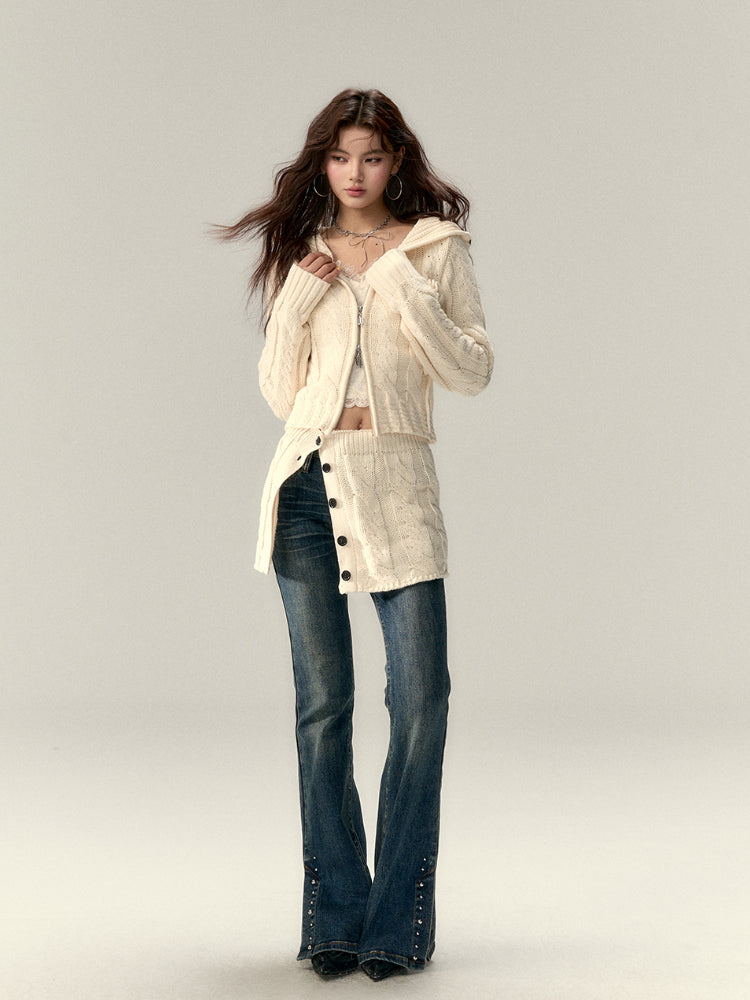 Black & Apricot Buttoned Knit Skirt - CHINASQUAD