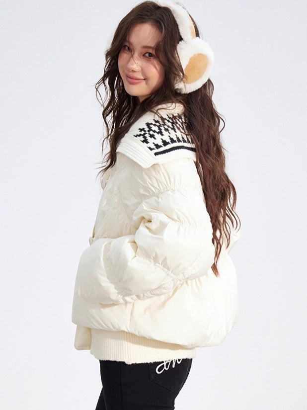 Contrast Panel Sailor Collar Down Jacket