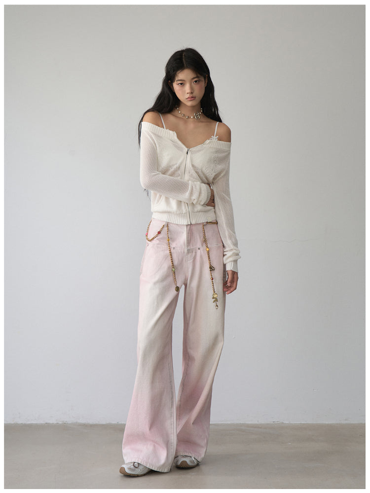 Pink Washed Distressed Jeans - CHINASQUAD