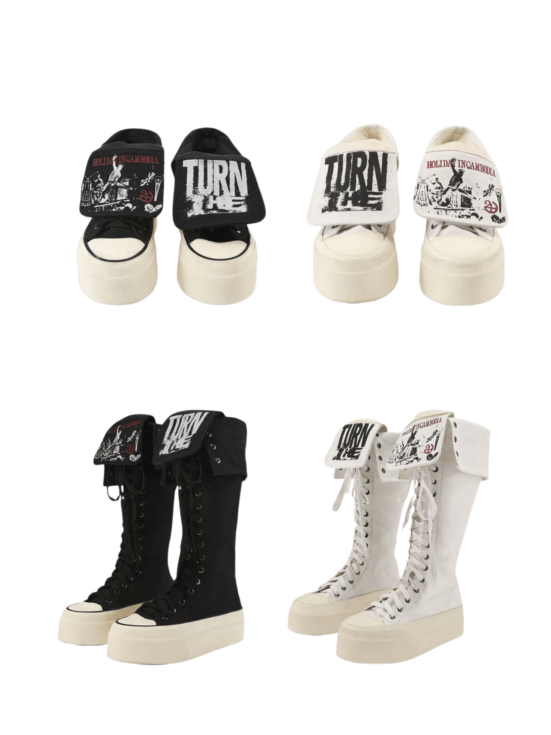 Reversible Tongue Graphic Canvas Boots