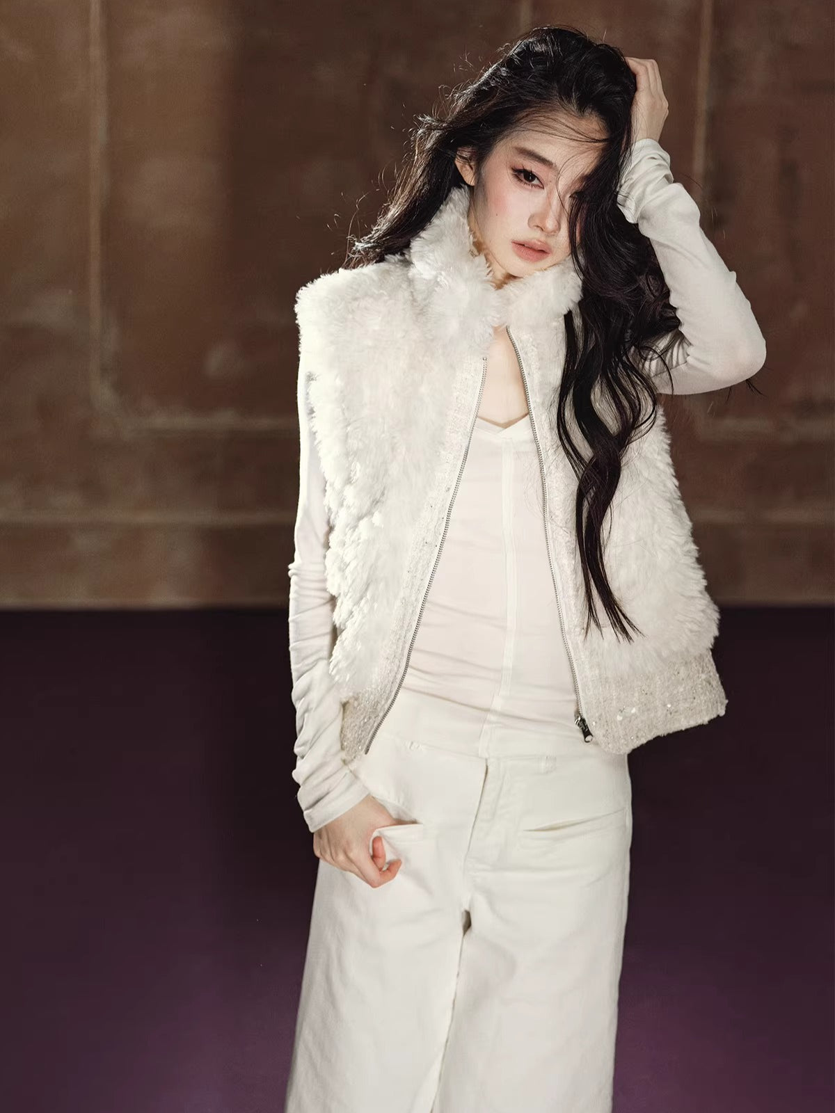 Heavyweight Beaded Wool-Blend Fleece Vest