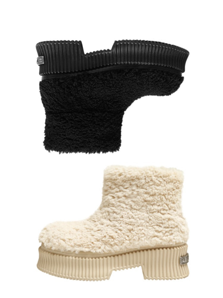 Platform Fleece Lambskin Ankle Boots - CHINASQUAD