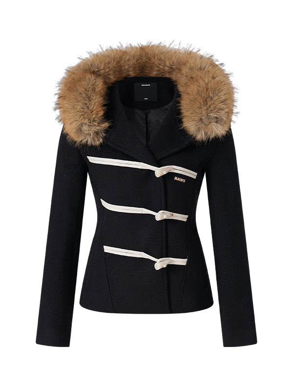 Black & Oatmeal Wool Toggle Coat - CHINASQUAD