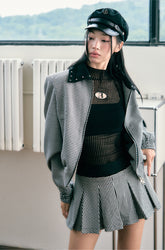 Silhouette Flight Jacket with Plaid Skirt Set - CHINASQUAD