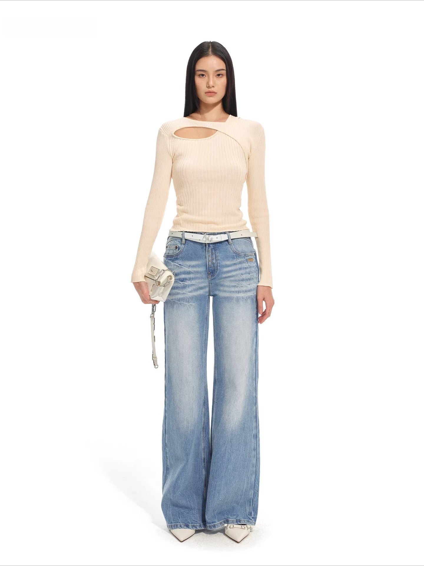 Olympia Long-Sleeve Fitted Knit Crewneck