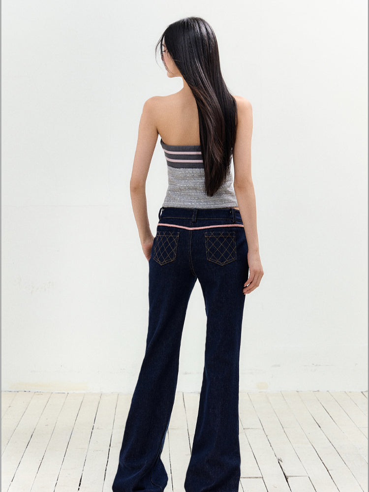 Micro-flare Tweed Low-waist Trousers - CHINASQUAD