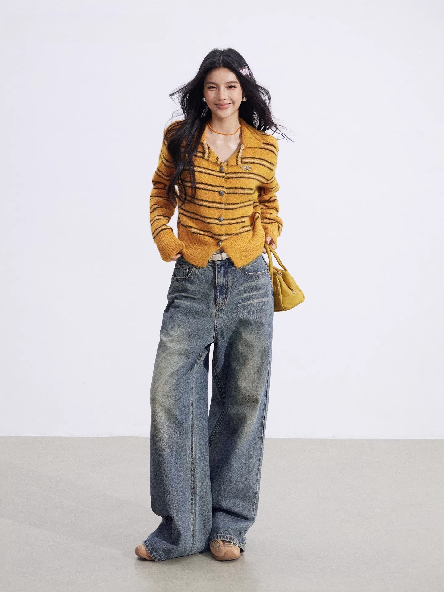 Pumpkin Stripe Polo Knit cardigan