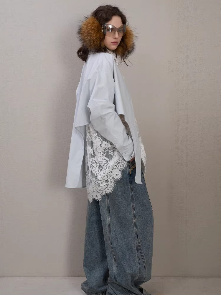 Lace-Detail Oversized Silhouette Shirt