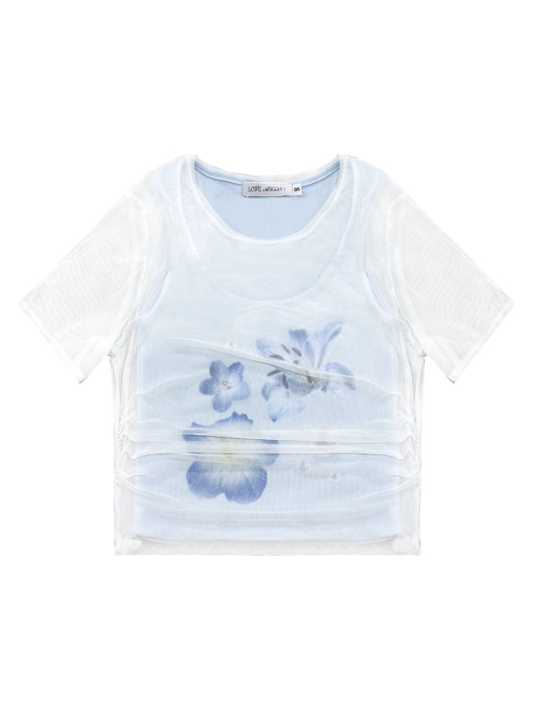 Blue Printed 2-in-1 T-shirt - CHINASQUAD