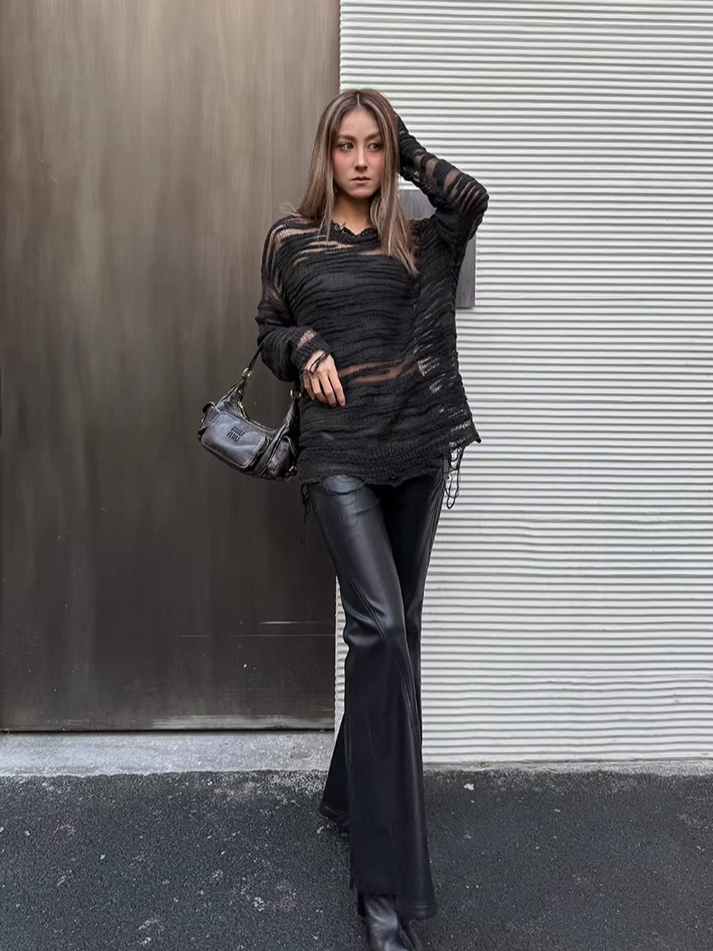 Textured Faux Leather Flared Pants