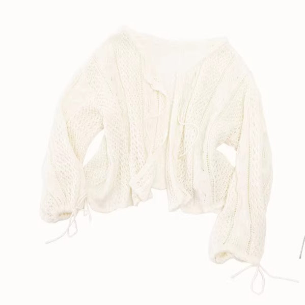 Mohair Wool Openwork Knit Cardigan