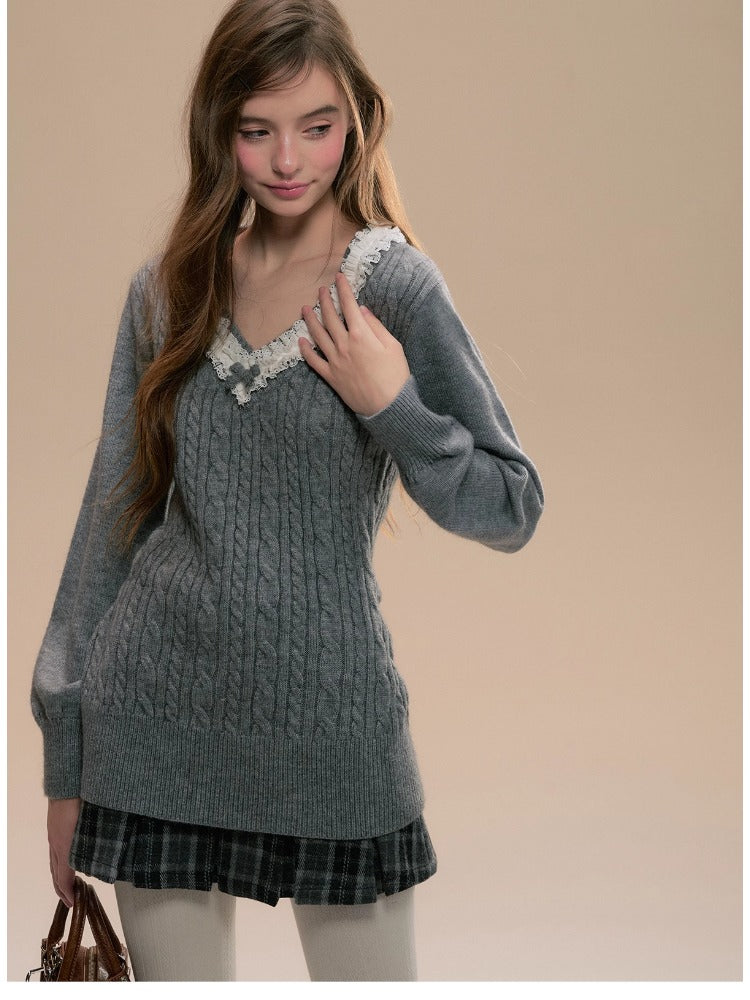Gray V-Neck Sweater - CHINASQUAD