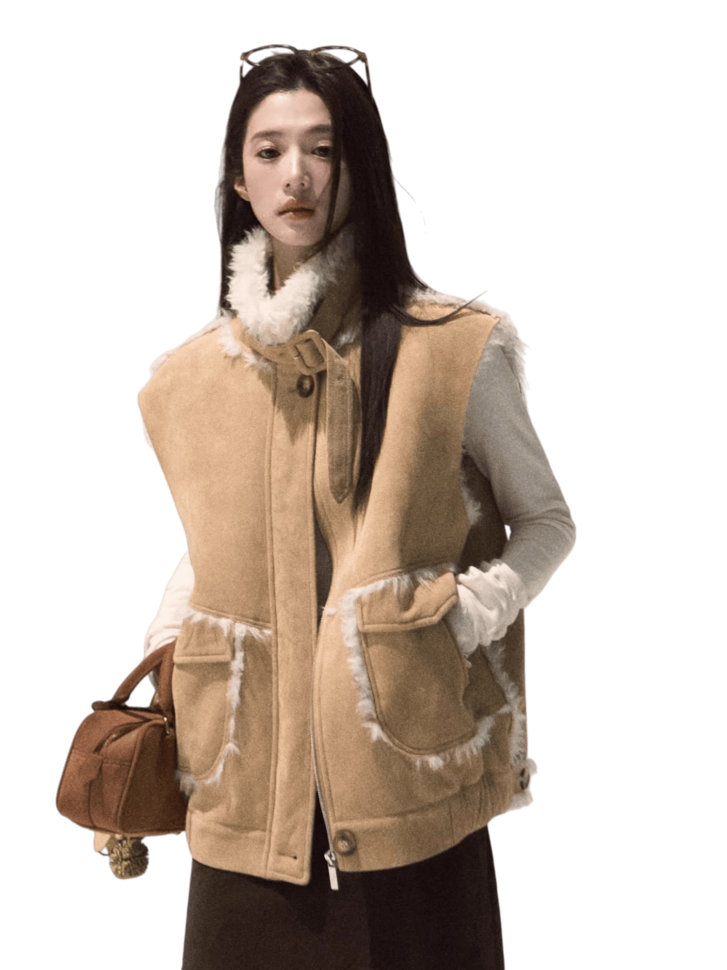 Faux Shearling Suede Jacket & Vest