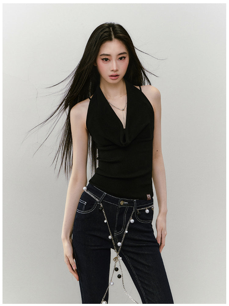 Heavy-duty Knitted Draped Neck Tank Top Set - CHINASQUAD