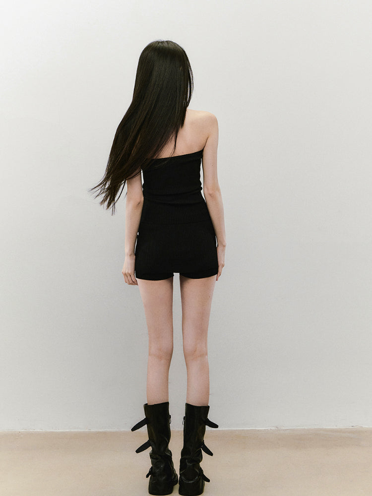 Contrast Color Knitted Bandeau Top & Shorts Set - CHINASQUAD