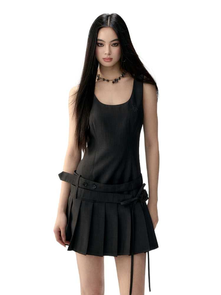 Rose Flower Waist Belt Suit Dress - CHINASQUAD