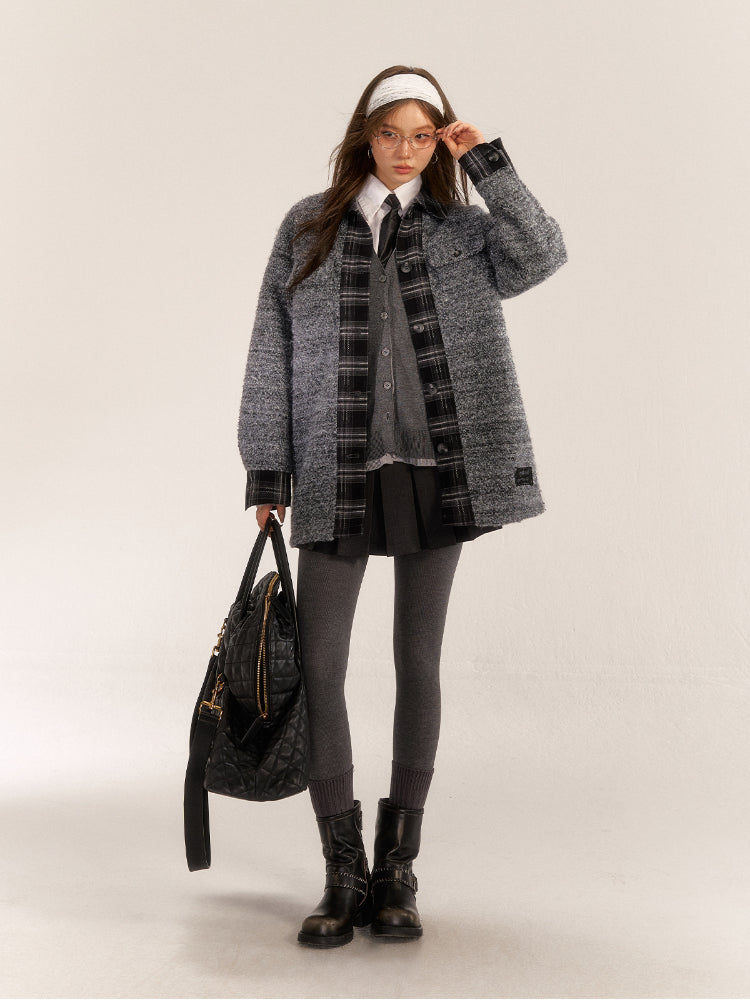 Plaid Patchwork Wool-Blend Coat - CHINASQUAD
