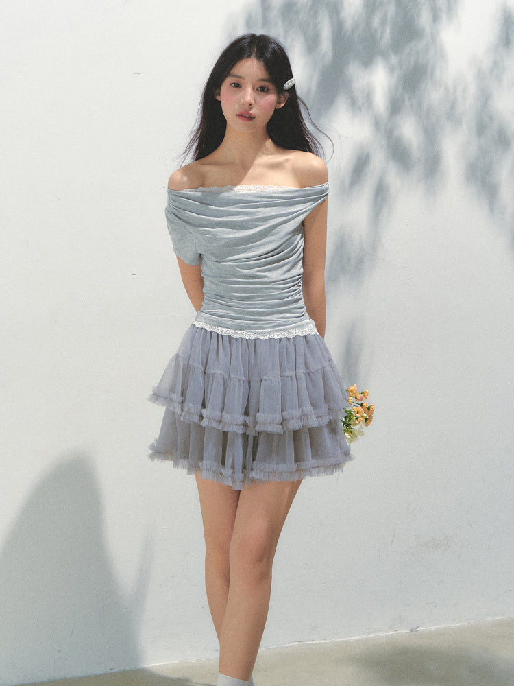 Grey Mesh Tiered A-Line Skirt - CHINASQUAD