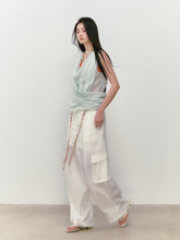 Wide-Leg Beaded Cargo Large Pockets Pants - CHINASQUAD