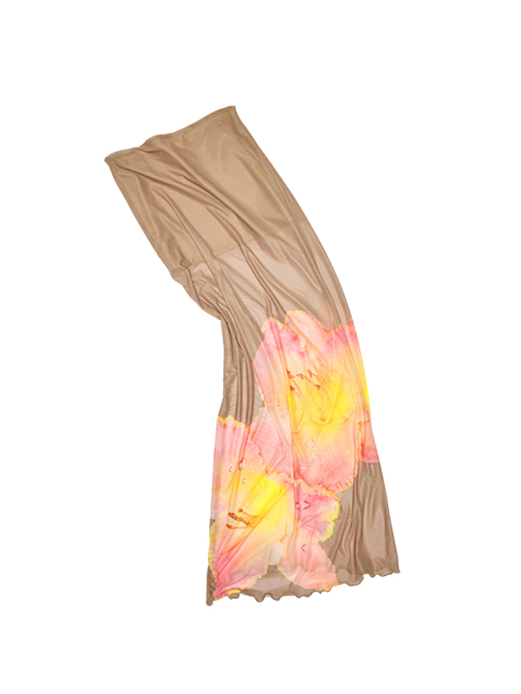 Floral Print Rhinestone Mesh Vest - CHINASQUAD