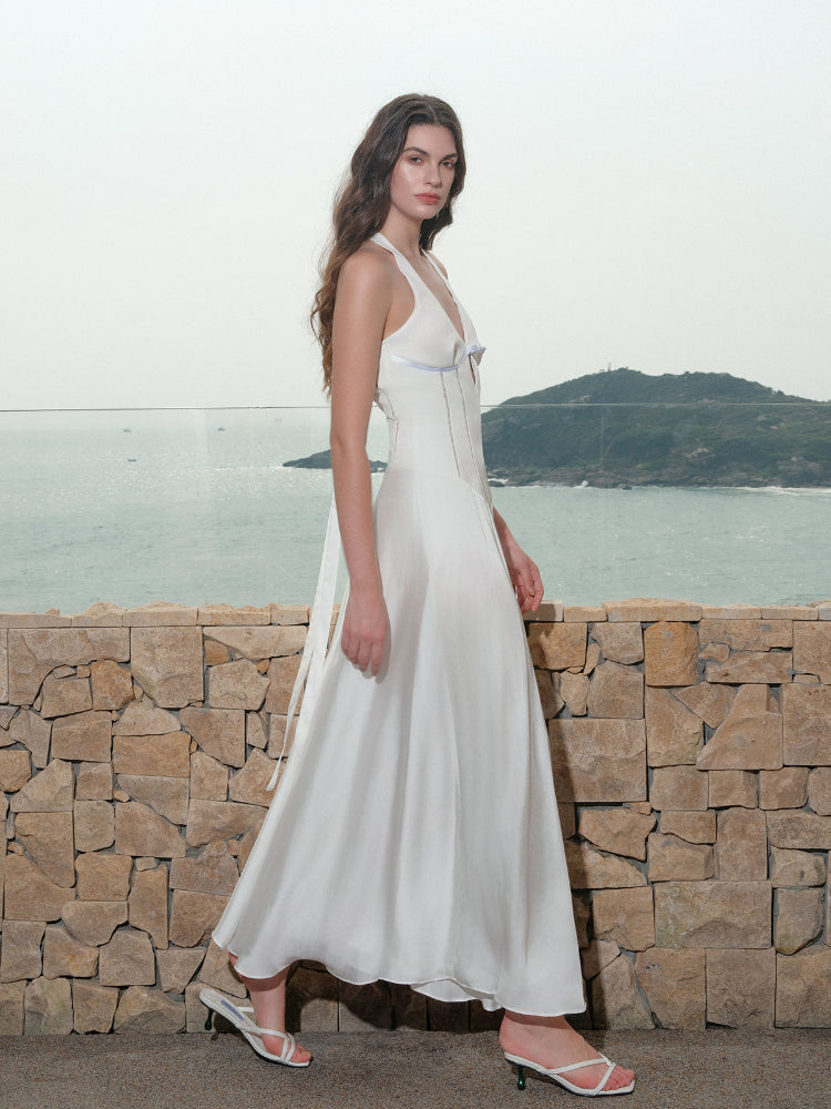 French V-Neck Halter Midi Dress - CHINASQUAD